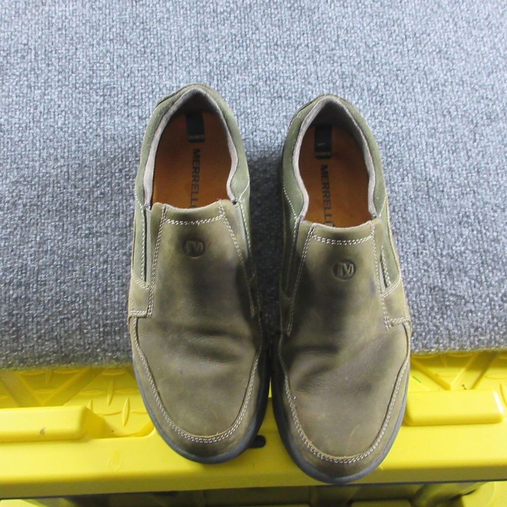 Merrell Berner Moc Shoes Mens Size 9.5 Green Leather Slip On Select Grip Casual